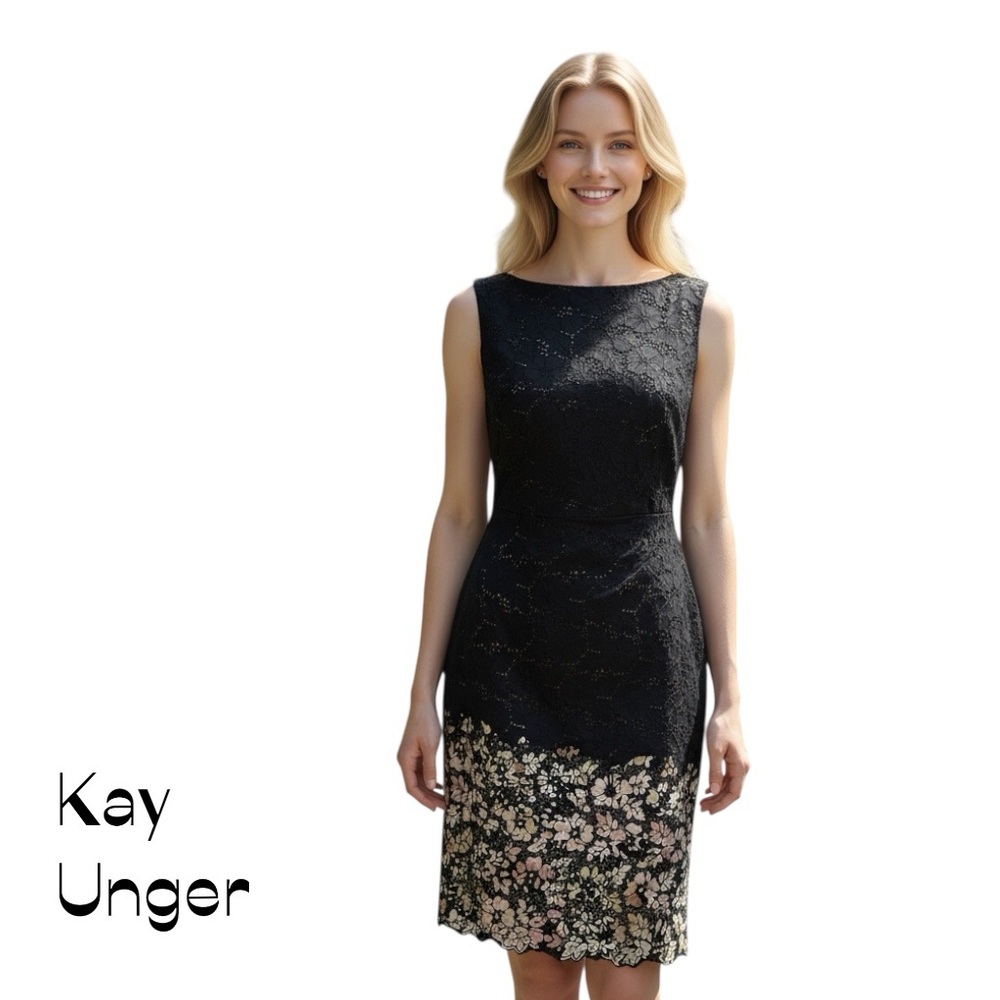 Kay Unger Black Sleeveless Asymmetrical Sheath Dress Size M